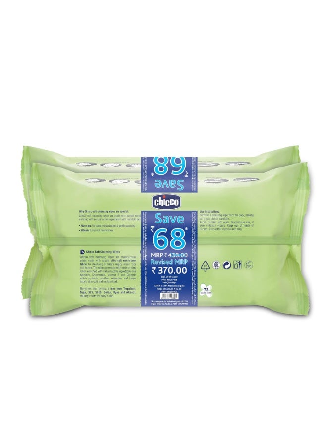Chicco Baby Moments Soft Cleansing Baby Wipes, Ideal for Nappy, Face and Hand, Dermatologically Tested, Paraben Free, Fliptop Pack (Pack of 2, 72 Sheets per Pack), white - Image 5